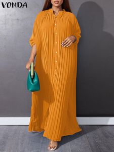 Vestidos casuais Vonda Autumn Dress Vintage Long Women Holiday Maxi Sundress de manga comprida Button Up Dress Party Casual Camiseta solta vestidos 230309