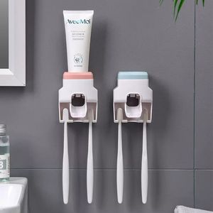 Toothbrush Holders Bathroom Accessories Set Automatic Dispenser Toothpaste Extruder Wall Mounted Bracket Tool 230308