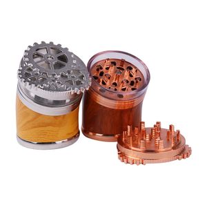 Wood Printed Herb Grinders Tobacco Grinder Gear Style with Diamond Mounted 4-Pieces Hand Grinding Shredder Crusher Bend Saver New Arriving