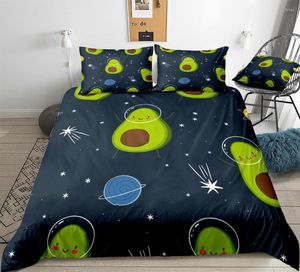 寝具セット漫画アボカドセット面白い果物羽毛布団カバーカバースペースベッド子供のための幾何学的なベッドクロスかわいい家の織物