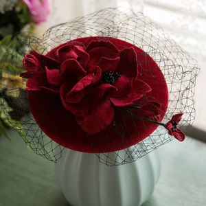 Inne modne akcesoria elegancka fascynator kapelusz koktajl przyjęcie weselne Kościół Kentucky Headwear Fryzura Wino czerwony 230309