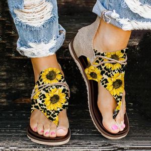 Sandals Women's Ladies Fashion Canvas Leopard Sunflower Print Flat Zipper Casual Women For Summer