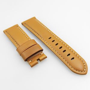 24 mm Yellow Waxy Calf Leather Watch Band Strap Fit For PAM PAM 111 Wirst Watch