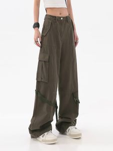 Spodnie damskie Capris Autumn Vintage High Street Worbgy Cargo Pants Women Y2K Streetwear Lose szeroką nogę damską spodni spodni prostej spodni 230309