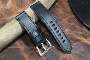 Watch Bands High Quality Handmade 23mm Black For Blue Angel AT8020-54LJY8031-56Lfor Cruising Eagle AT9037 Cow Leather Watchband Thick Strap