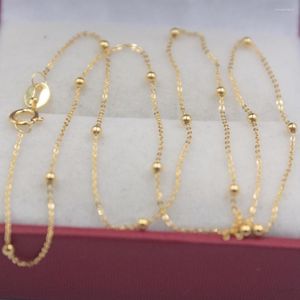 Chains Real 18k Yellow Gold Chain Women Luck Mini Beads With O Link Necklace 40-60cmL