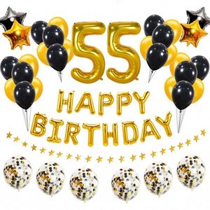 Andra evenemangsfestleveranser 38st Gold Black Balloons 55th Happy Birthday Party Decorations 55 år Fifty Five Man Woman Supplies 230309