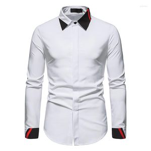 Men's Casual Shirts Mens White Long Sleeve Dress Hipster Hit Color Slim Fit Button Up Shirt Men Formal Business Social Male XXL