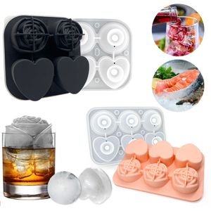 Ferramentas de sorvete de sorvete 4 poço de gelo rosa Rosa Silicone Cubo Bandeja Molda de Rosa Forma de Rosa 4 Grades Morcela Molideira Moldes de Fruta Moldes Drogshipp Z0308