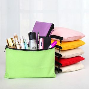 7 Colors Blank Canvas Zipper Pencil Cases Pen Pouches Cotton Cosmetic Bags Makeup bags Mobile Phone Clutch Bag Organizer LX3311