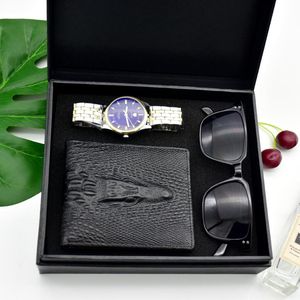 Armbanduhren Mode Mann Business Uhr Kristall Edelstahl Analog Quarz Handgelenk Luxus Geschenk Box Set Gute Qualität Herrenuhr