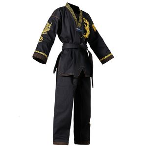 Andra idrottsartiklar Taekwondo Master Dobok Ultralight WT Fighter Polyester Suit Black Martial Arts GI med utsökt broderi 230309