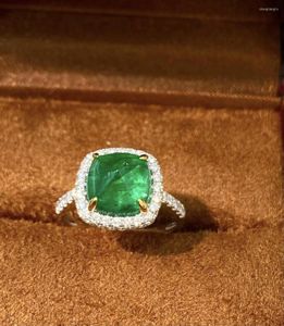 Anelli a grappolo anello di smerald 4,28 ct di gioielli in oro 18k puro oro verde gemma con diamanta femmina per donne