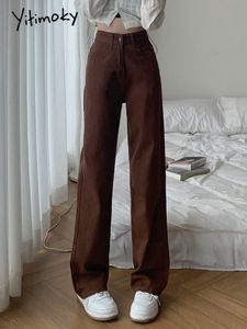 Cotvotee Damen-Jeans, braun, hoch tailliert, für Damen, gerade, weites Bein, Denim, Y2k-Hose, Streetwear, Vintage-Hose, Mom-Jeans, volle Länge, 230309