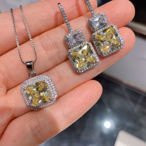 2023 Lovers Lab Topaz Diamond Jewelry Set 925 Sterling Silver Wedding Halsbandörhängen för kvinnor Bridal Engagement Smyckespresent