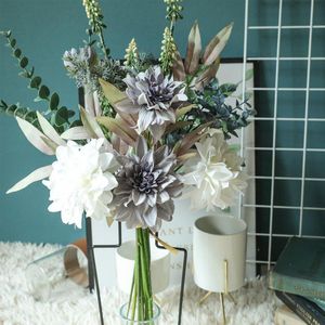 Decorative Flowers & Wreaths White Misty Grey Artificial Fake Plant Flower Bouquet Home Decor Rustic Wedding Mariage Party Decoration Bridal