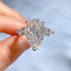 Anello con diamante Moissanite con taglio a pera 11 * 17mm 100% vero argento sterling 925 Anelli per fedi nuziali per donna Uomo Gioielli di fidanzamento