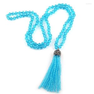Pendant Necklaces MOODPC Fashion Bohemian Tribal Jewelry 5x8 Crystal Glass Long Knotted Beads Tassel