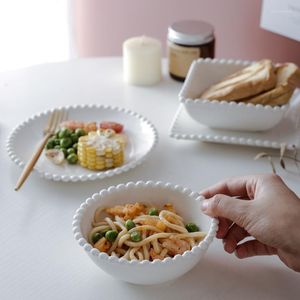 Dinnerware Define estilo japonês de estilo de cerâmica de miçanga branca conjunto de tigela de bolo de bolo pequenas tigelas de squre para lanche para louças