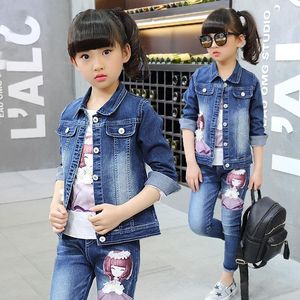 Clothing Sets Children's Girls Autumn Cowboy Suits Big Kids Cartoon Denim Jackets Baby Girl Leisure Two Pieces Outerwear Set