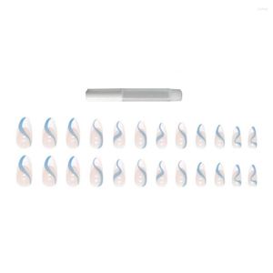 False Nails 1 Set Delicate Press On Blue Stripes Faux Easy Removal Clear And Transparent Artificial DIY Manicure