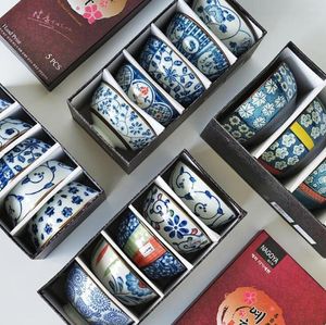 Bowls Set Of 5 Japanese Traditional Ceramic Dinner 4.5inch Porcelain Rice Eating Bowl With Gift Box Dinnerware