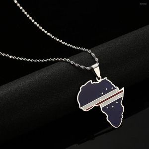 Anhänger Halsketten Afrikanische Original Cabo Verde Flagge Unisex Edelstahl Afrika Karte Schmuck