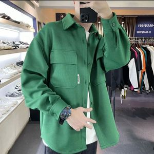 Mensjackor Spring och Autumn Polo Double Pocket Casual Long Sleeve Shirt Light Mature Loose Fashion Twill Coat Top 230309