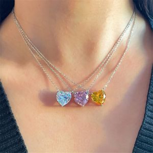 Luxurious 925 sterling Silver Heart Pendant Wedding Necklace Woman Designer Jewelry White Pink 5A Cubic Zirconia Diamond Choker 18k Gold Chain Necklaces Gift Box
