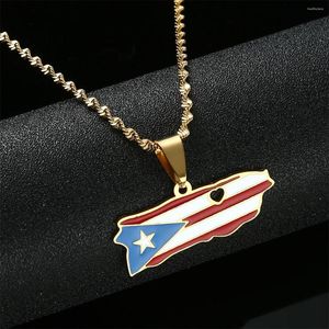 Anhänger Halsketten Emaille Unisex Herz Puerto Rico Karte Ricans Flagge Für Frauen Gold Farbe Land PR Charme Schmuck Geschenk