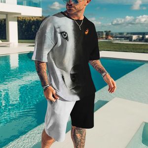 Mens Tracksuits 3D Printed Tshirt Suit Summer Fashion Casual Shorts Black and White Animal Element Pattern Street Wear TwoPiece Set 230308