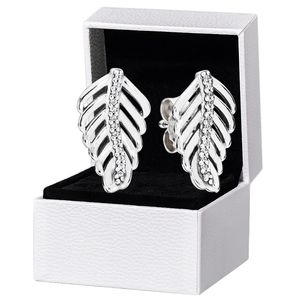 Orecchini a bottone con piume scintillanti in argento sterling 925 per gioielli Pandora CZ con diamanti per feste di nozze per donne Orecchini firmati regalo fidanzata con cofanetto originale