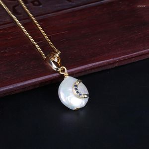 Choker Multiple Cz Paved Crescent Moon Charm Natural Freshwater Pearl Bead Dainty Gold Link Chain Pendant Necklace For Women