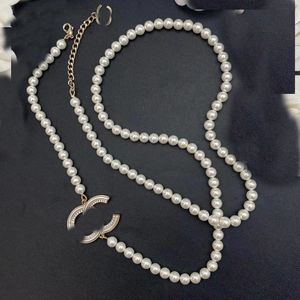 18K Gold Plated Long Pearl Necklaces Choker Letter Pendant Statement Luxury Womens Necklace Wedding Jewelry Accessories