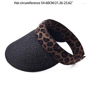 Chapéus largos de borda moda retro leopardo impressão vazia Hat Hat Summer Beach Sun Visor para atividades ao ar livre Camping Running