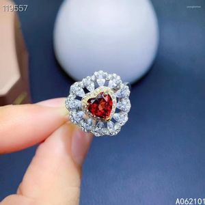 Rings de cluster kjjeaxcmy jóias finas S925 Sterling Silver Inclaid Natural Garnet Girl Vintage Support Test Syle