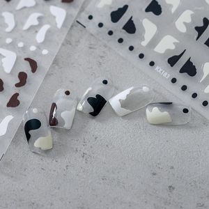 Nail Stickers 1 Sheet Black White Geometric Milk Cow Pattern 3D Self Adhesive Art 5D Reliefs Decals Wholesale Drop
