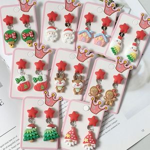 Backs Earrings Cute Xmas Ornaments No Pierced Clip On For Women Girls Santa Claus Snowman Elk Christmas Jewelry