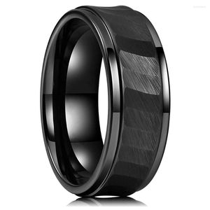 Wedding Rings Simple 8mm Stainless Steel For Men Women Black Brushed Two Grooved Center Hammered Design Ring Band Jewelry