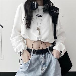 Felpe con cappuccio da donna Kpop coreano corto per ragazza con coulisse a vita alta Streetwear Hiphop manica lunga abbigliamento donna autunno 2023 012S50 Sweatshi S