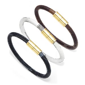 Helt ny designer armband Classic Plaid läder rep guld och silver spänne pärla armband mens älskare armband lyx modeparty present tricolor valfritt