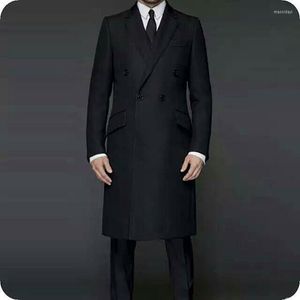 Erkekler takımları en son tasarımlar siyah uzun ceket erkek pantolon damat düğün smokin adam blazers klasik kostüm homme terno maskulino 2 adet