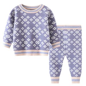 Boy Designer long sleeved clothing set baby knitting top pants 2 pcs sport suit children clothes set newborn