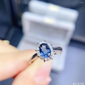 Rings de cluster kjjeaxcmy jóias finas S925 Sterling Silver Inclaid Natural Blue topázio Garinha Gemito Anel Test Teste de estilo chinês