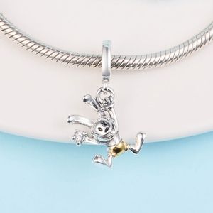 925 Sterling Silver 100th Anniversary Rabbit Dangle Bead si adatta ai braccialetti con ciondoli stile Pandora di gioielli europei