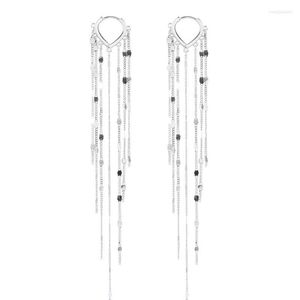 Dangle Earrings European Fashion Fine Woman Girl Bride Mother Party Birthday Wedding Gift Shiny Long Tassel 18KT White Gold Drop