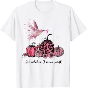 Ekim ayında erkek tişörtleri pembe sinek kuşu meme kanseri farkındalığı tişört giyiyoruz
