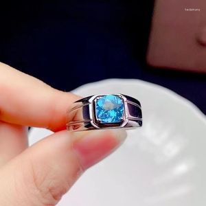 Kluster ringar est man ring muskulös karaktär naturlig blå topas 7x7mm storlek ädelsten riktig 925 silver fin smycken födelsedagsfest gåva
