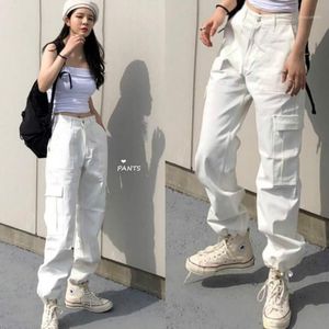 Kvinnor Pants Fashion Streetwear Women Cargo Harajuku Style Designer White Neutral Handsome Casual Korean Retro Utility Capris