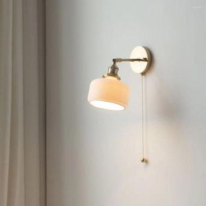 Wall Lamp Japanese Bedroom Bed White Ceramic Retro Brass Balcony Bathroom Nordic Living Room Background